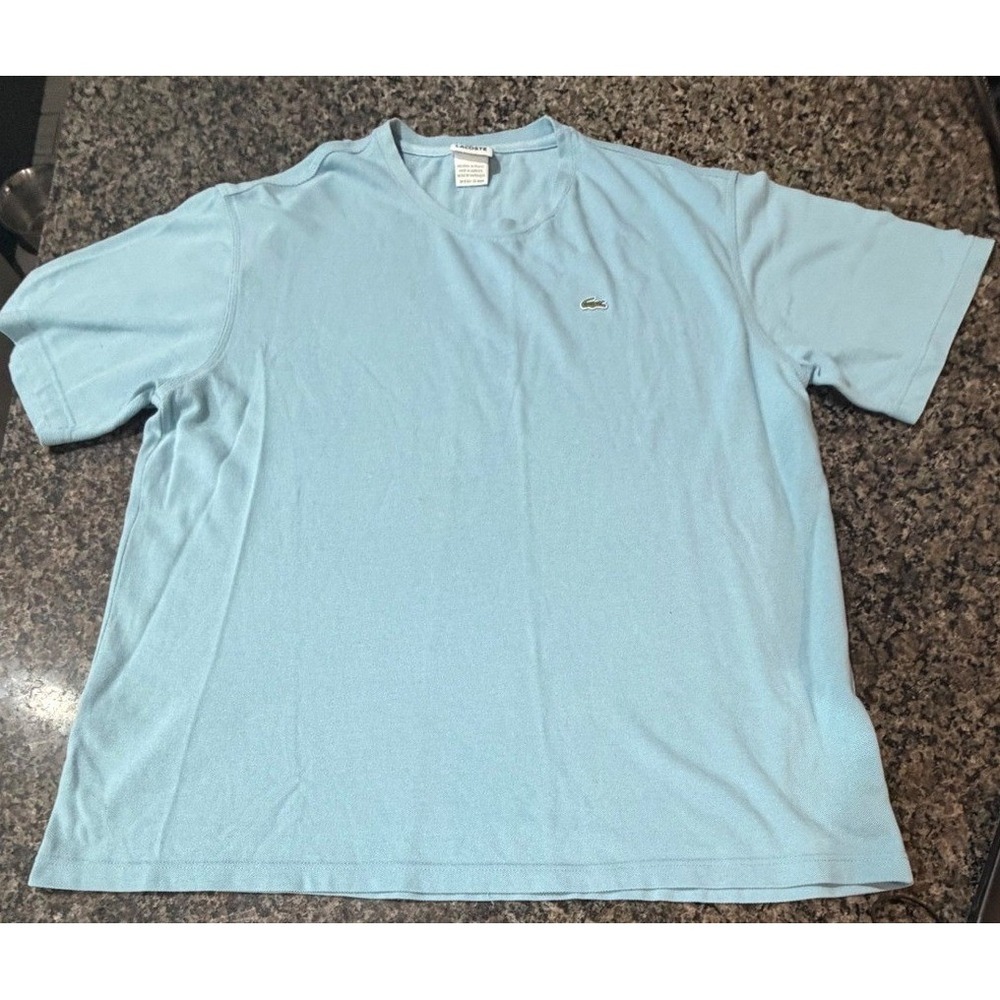 Lacoste Mens‎ Light Blue Pique Cotton Crewneck T-Shirt Size 6 XL Logo Tee
